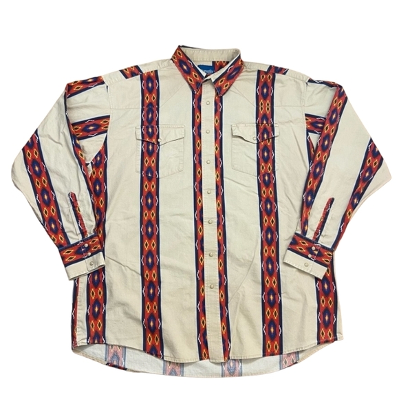 Vintage Wrangler Western Cowboy Shirt Long Sleeve decorative Button Down Rare - Picture 1 of 4